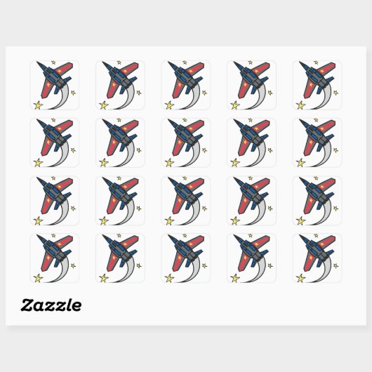 Flying Jet Plane Vierkante Sticker (Vel)