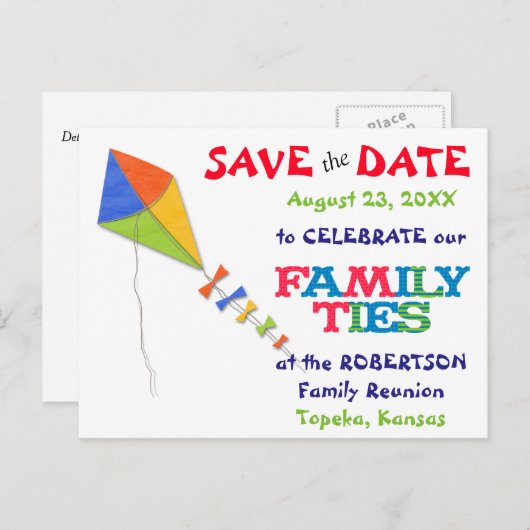 Flying Kite Family Reunion Save the Date Aankondigingskaart (Voorkant / Achterkant)