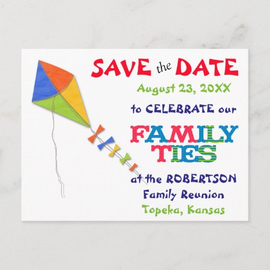 Flying Kite Family Reunion Save the Date Aankondigingskaart (Voorkant)