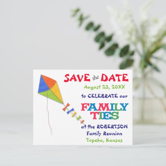 Flying Kite Family Reunion Save the Date Aankondigingskaart (Staand voorkant)