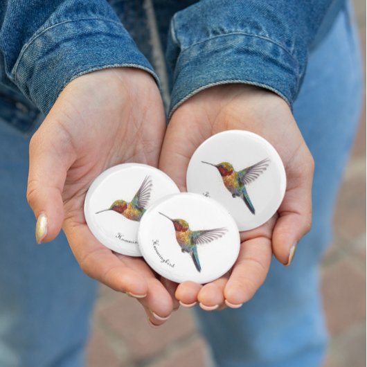 Flying kolibrie pointillisme, aanpasbaar ronde button 3,2 cm