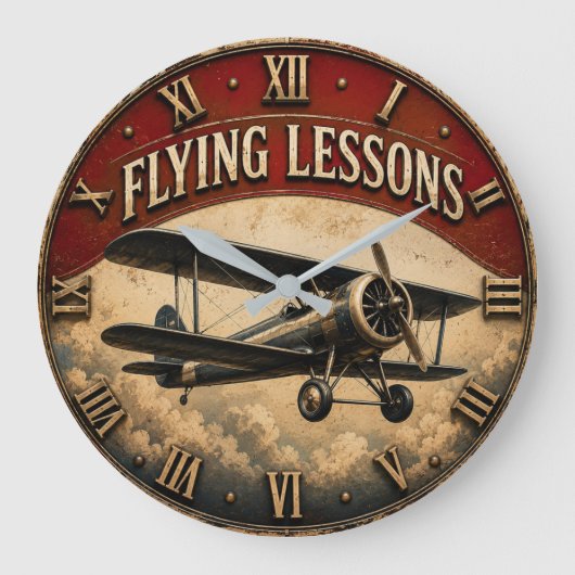 Flying Lessons Vintage Biplane Classic Aviation Grote Klok (Voorkant)