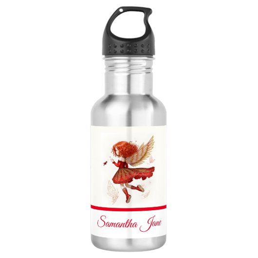 Flying Little Red Fairy Fantasy Kunst Waterfles (Voorkant)