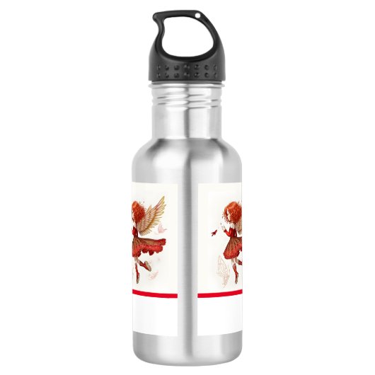 Flying Little Red Fairy Fantasy Kunst Waterfles (Achterkant)
