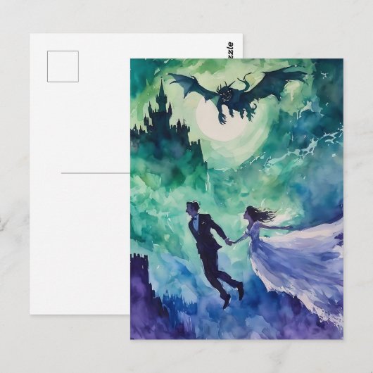 Flying Lovers - Waterverf Schilderen Briefkaart (Voorkant / Achterkant)