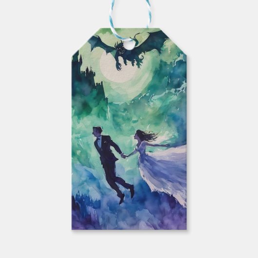 Flying Lovers - Waterverf Schilderen Cadeaulabel (Voorkant)