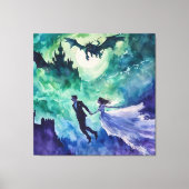 Flying Lovers - Waterverf Schilderen Canvas Afdruk (Voorkant)