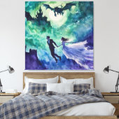 Flying Lovers - Waterverf Schilderen Canvas Afdruk (Insitu (Slaapkamer))
