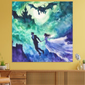 Flying Lovers - Waterverf Schilderen Canvas Afdruk (Insitu (Woonkamer))