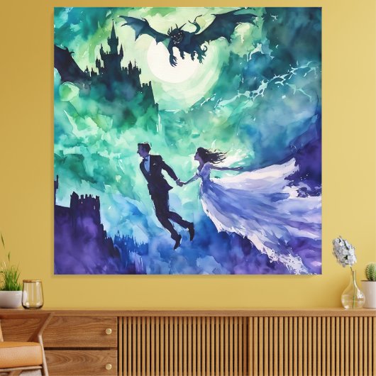 Flying Lovers - Waterverf Schilderen Canvas Afdruk (Insitu (Woonkamer))