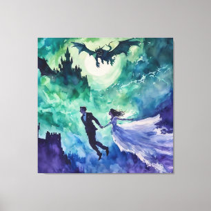 Flying Lovers - Waterverf Schilderen Canvas Afdruk