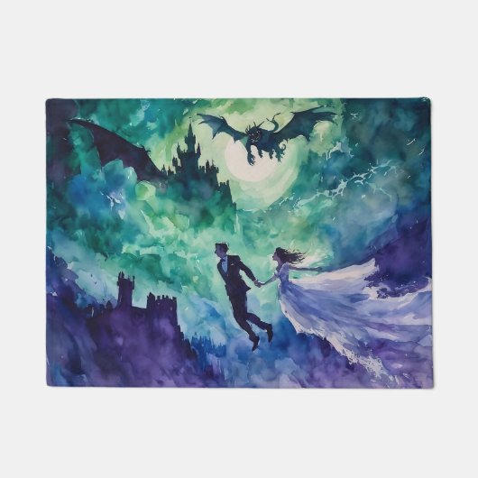 Flying Lovers - Waterverf Schilderen Deurmat (Voorkant)