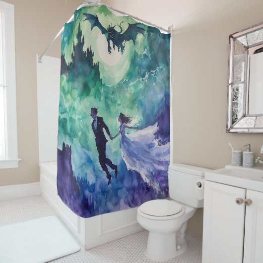 Flying Lovers - Waterverf Schilderen Douchegordijn (In situ)