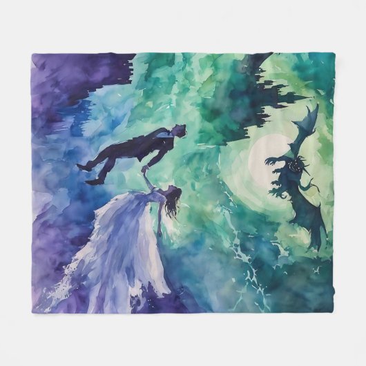 Flying Lovers - Waterverf Schilderen Fleece Deken (Voorkant (Horizontaal))