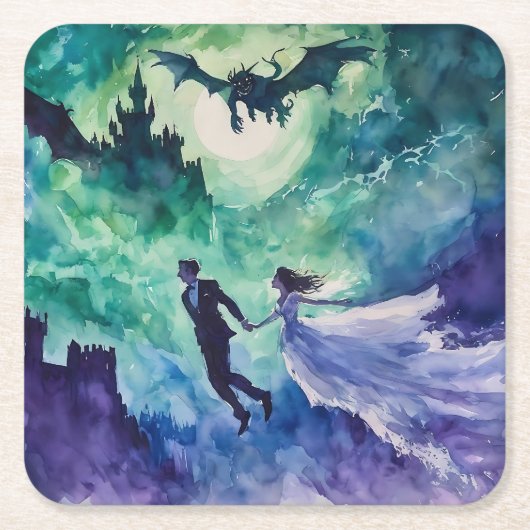 Flying Lovers - Waterverf Schilderen Kartonnen Onderzetters (Voorkant)