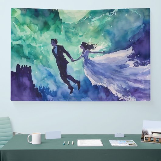 Flying Lovers - Waterverf Schilderen Spandoek (Beurs)