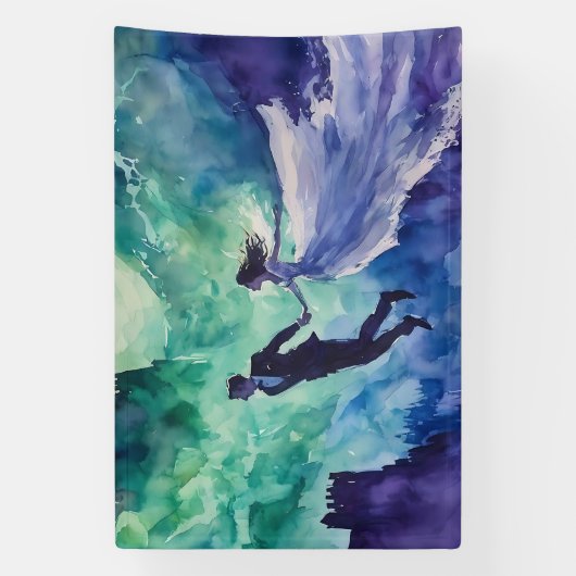 Flying Lovers - Waterverf Schilderen Spandoek (Verticaal)