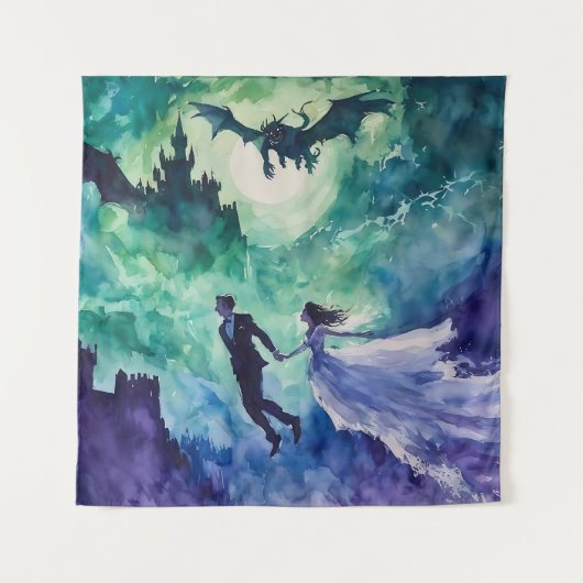 Flying Lovers - Waterverf Schilderen Wandkleed (Voorkant)