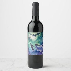 Flying Lovers - Waterverf Schilderen Wijn Etiket