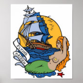  Flying Maiden Mermaid, Ship Tattoo Art Poster (Voorkant)