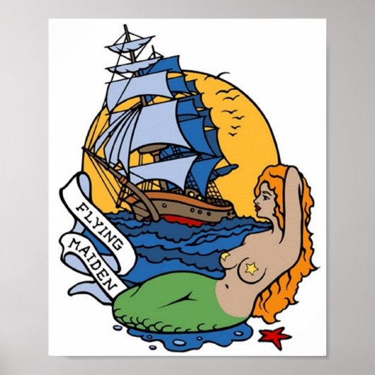  Flying Maiden Mermaid, Ship Tattoo Art Poster (Voorkant)