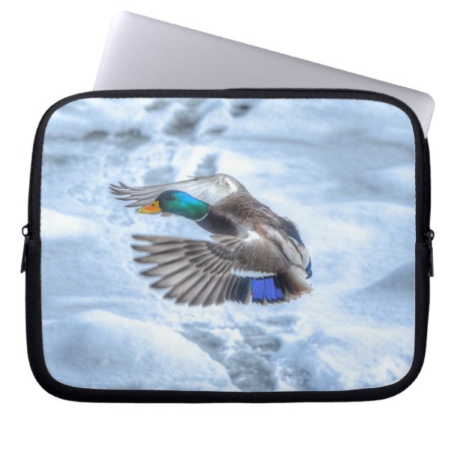 Flying Mallard Duck Drake 3 Wildlife Foto Laptop Sleeve (Voorkant)