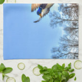 Flying Mallard Duck Drake Wildlife Foto Theedoek (Gevouwen)