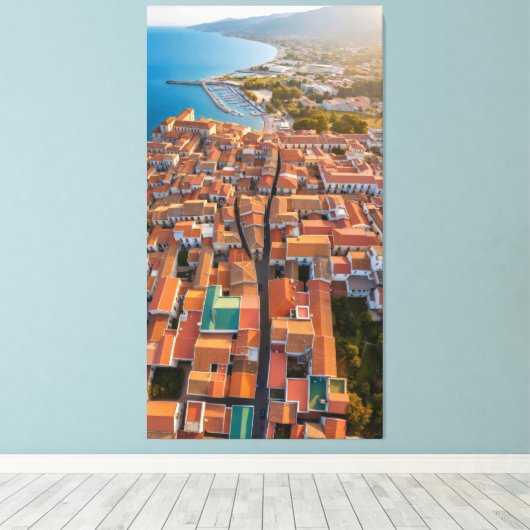 Flying over the rooftops of the town canvas afdruk (Insitu (Houten vloer))