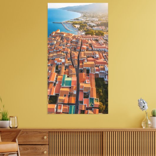 Flying over the rooftops of the town canvas afdruk (Insitu (Woonkamer))