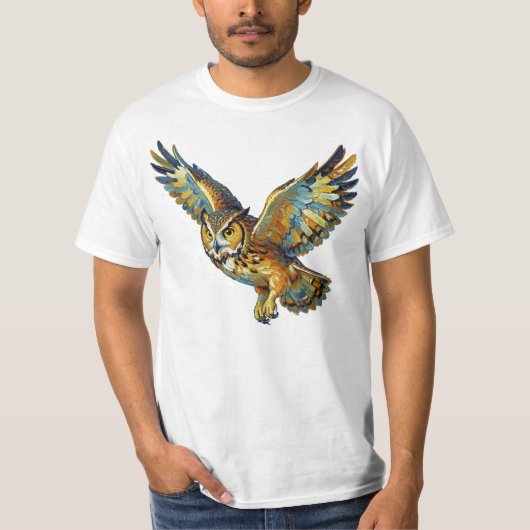 Flying Owl Abstract Colorful Brushstroke Art T-shirt (Voorkant)