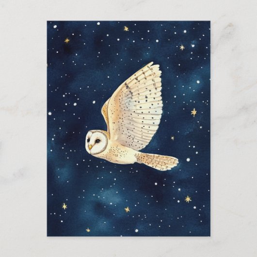Flying Owl Sterrennacht Sky Waterverf Christmas Briefkaart (Voorkant)
