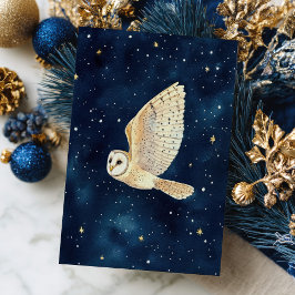 Flying Owl Sterrennacht Sky Waterverf Christmas Briefkaart