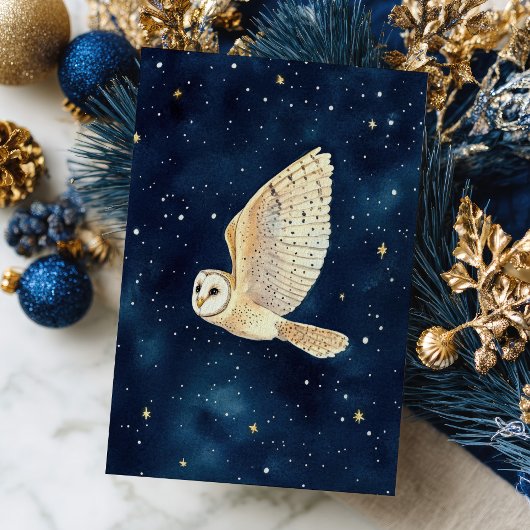 Flying Owl Sterrennacht Sky Waterverf Christmas Briefkaart