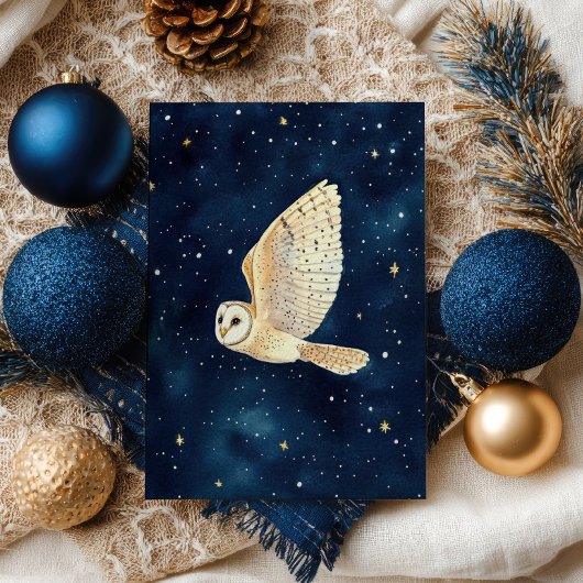 Flying Owl Sterrennacht Sky Waterverf Christmas Briefkaart