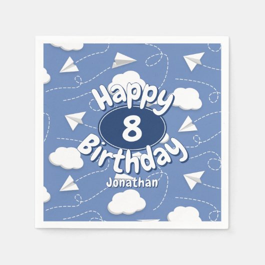 flying paper airplanes boy or girl birthday servet (Voorkant)