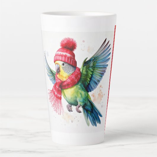 Flying Parakeet in Winter Pet en Scarf Latte Mok (Voorkant)