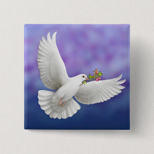 Flying Peace Dove Vierkante Button 5,1 Cm