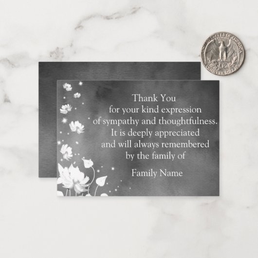 Flying Petal na begrafenis Dank u kaarten Notitiekaartje (Voorkant / Achterkant in situ)