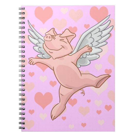 Flying Pig and Pink Hearts Notepad Notitieboek (Voorkant)