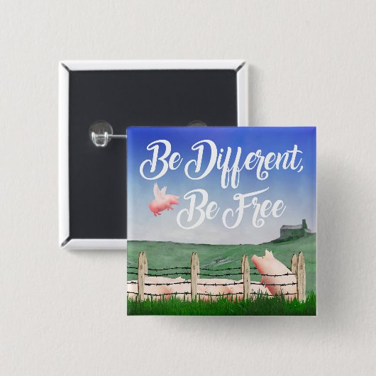 Flying Pig-Be Anders Vierkante Button 5,1 Cm (Voorkant /achterkant)