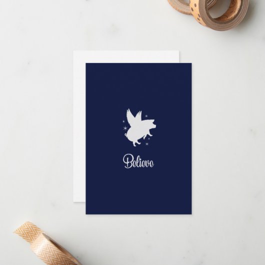 Flying Pig Believe Flat Note Card Notitiekaartje (Voorkant / Achterkant in situ)