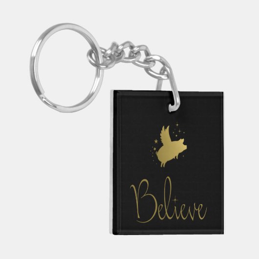 Flying Pig-Believe Sleutelhanger (Voorkant Links)