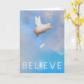 Flying Pig-Believe Wenskaart Kaart (Gele Bloem)
