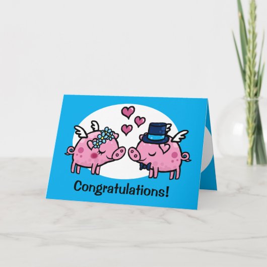 Flying Pig Bride and Groom aanpasbaar Kaart (Voorkant)