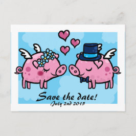 Flying Pig Bride and Groom slaan de datum briefkaa Aankondigingskaart