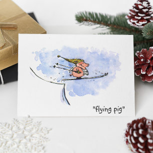 Flying Pig - Cool Ski Jumping Pig Athlete Briefkaart