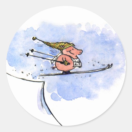Flying Pig - Cool Ski Jumping Pig Athlete Ronde Sticker (Voorkant)