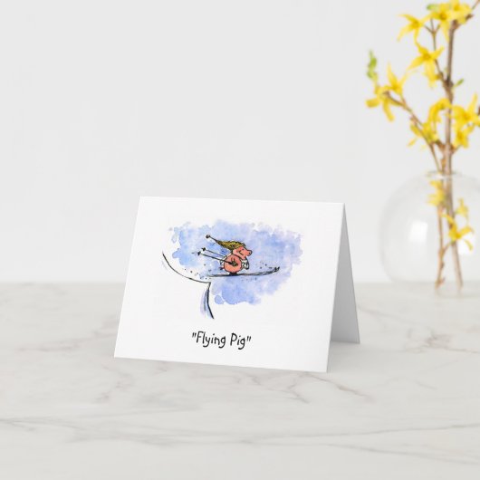 "Flying Pig" Cool Ski Jumping Pig | Enkel voor bon Kaart (Gele Bloem)