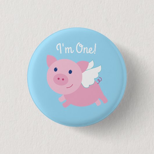 Flying Pig Cute 1st Birthday Button Pin (Voorkant)