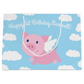 Flying Pig Cute 1st Birthday Gift Bag Groot Cadeauzakje (Voorkant)